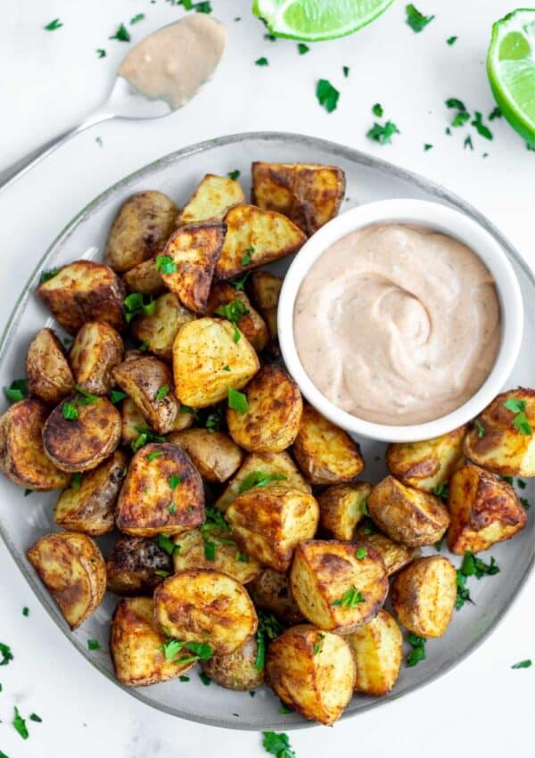 Air Fryer Roast Potatoes with Chipotle Mayo