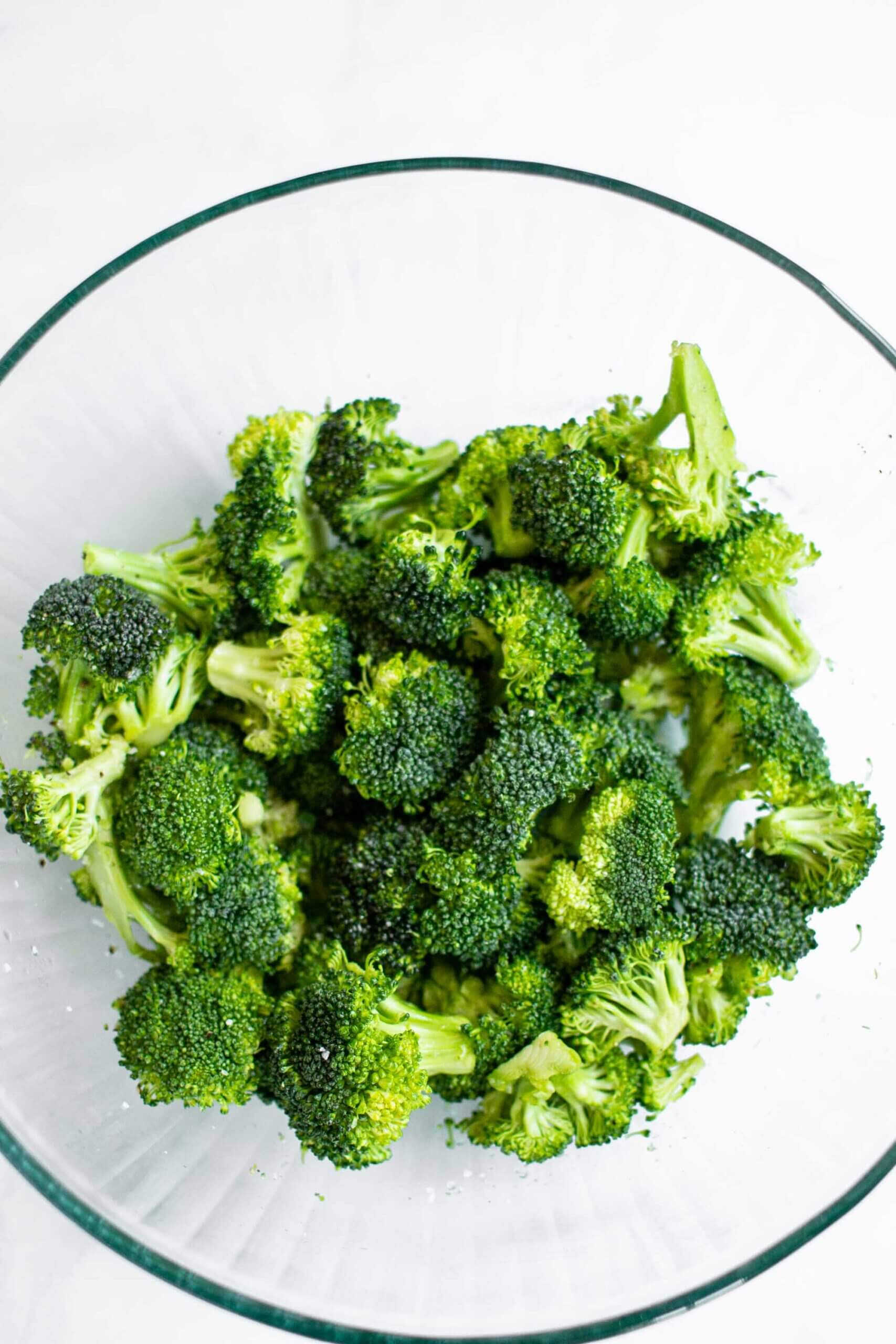 Air fryer roasted broccoli on a bowl before being cooked