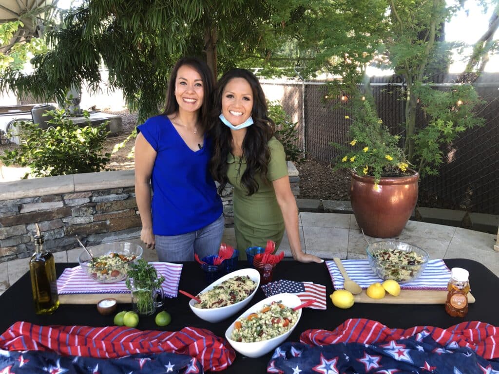 Casey Rooney and anchor Mae Fesai before live cooking segment on Fox 40.