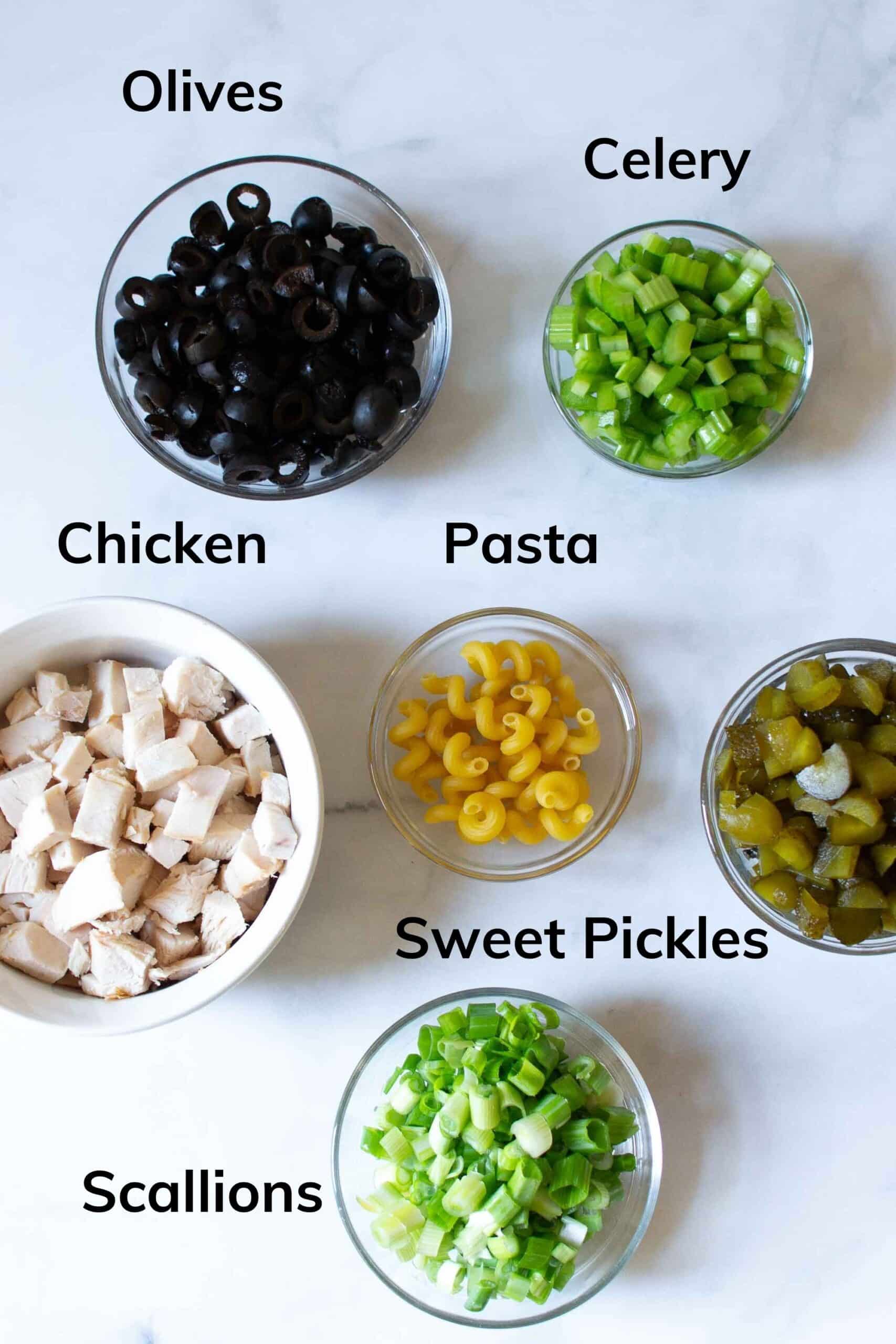 Ingredients needed for BBQ Chicken Macaroni Salad