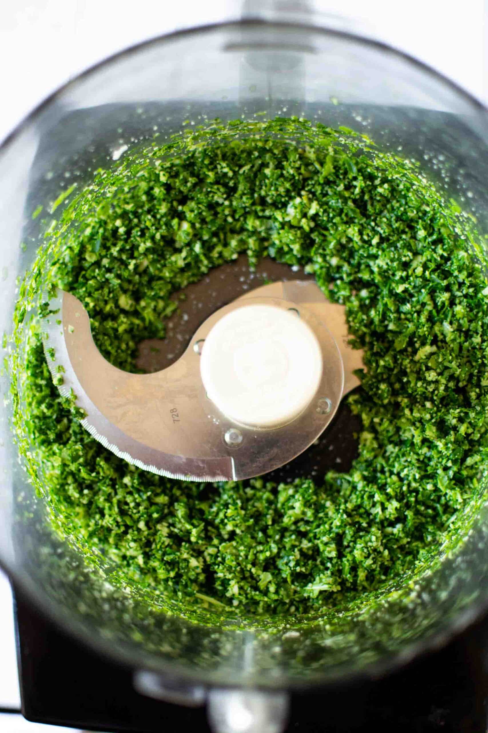 Basil, arugula and cheese blended in food processor