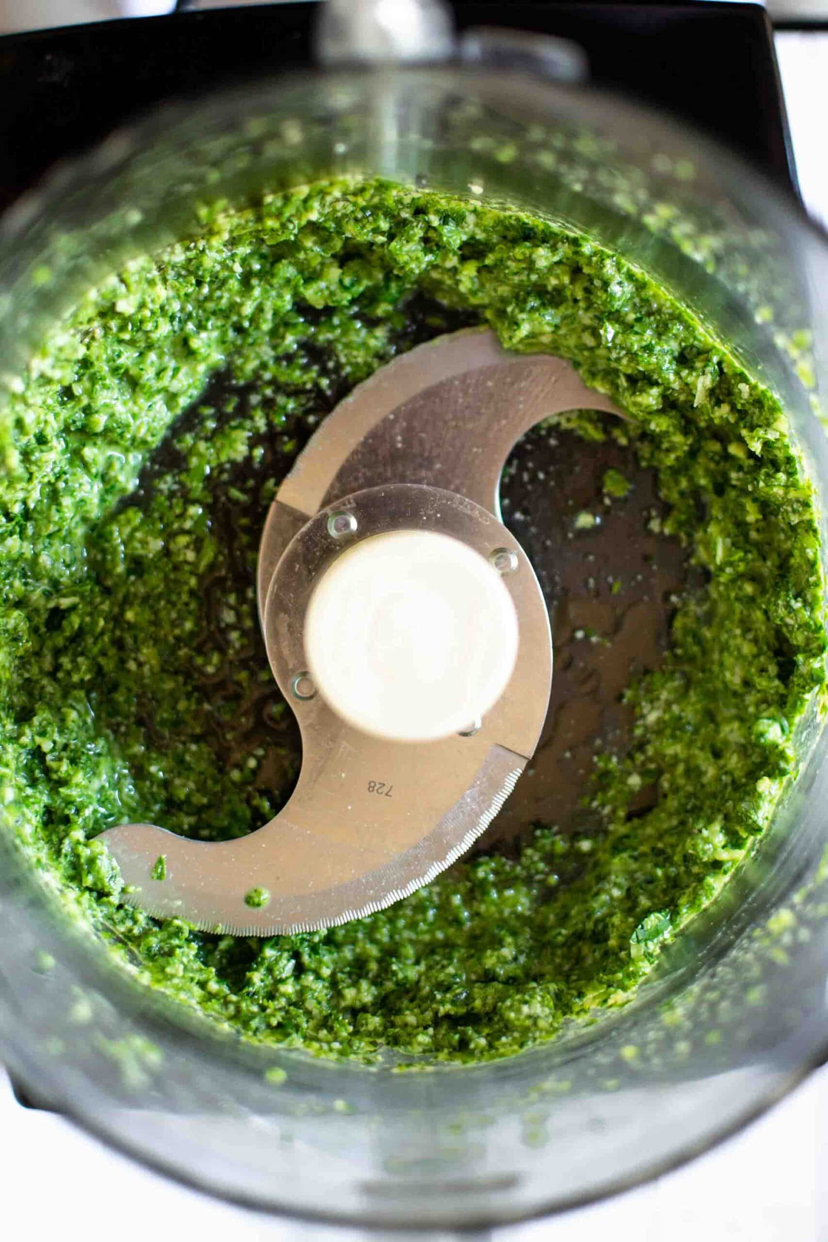 Finished pesto in food processor