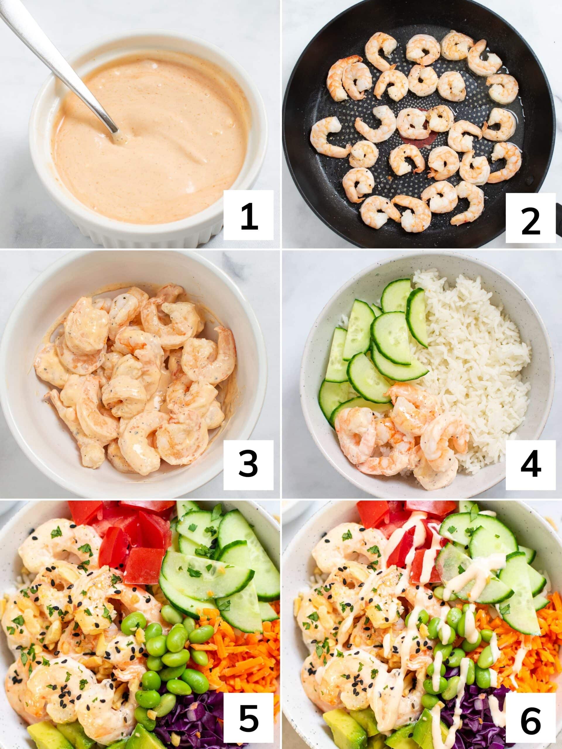 How to make shrimp poke bowls step by step instructions.