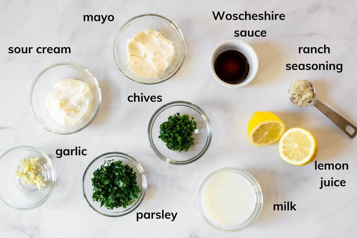 Ingredients needed to make this homemade ranch dressing