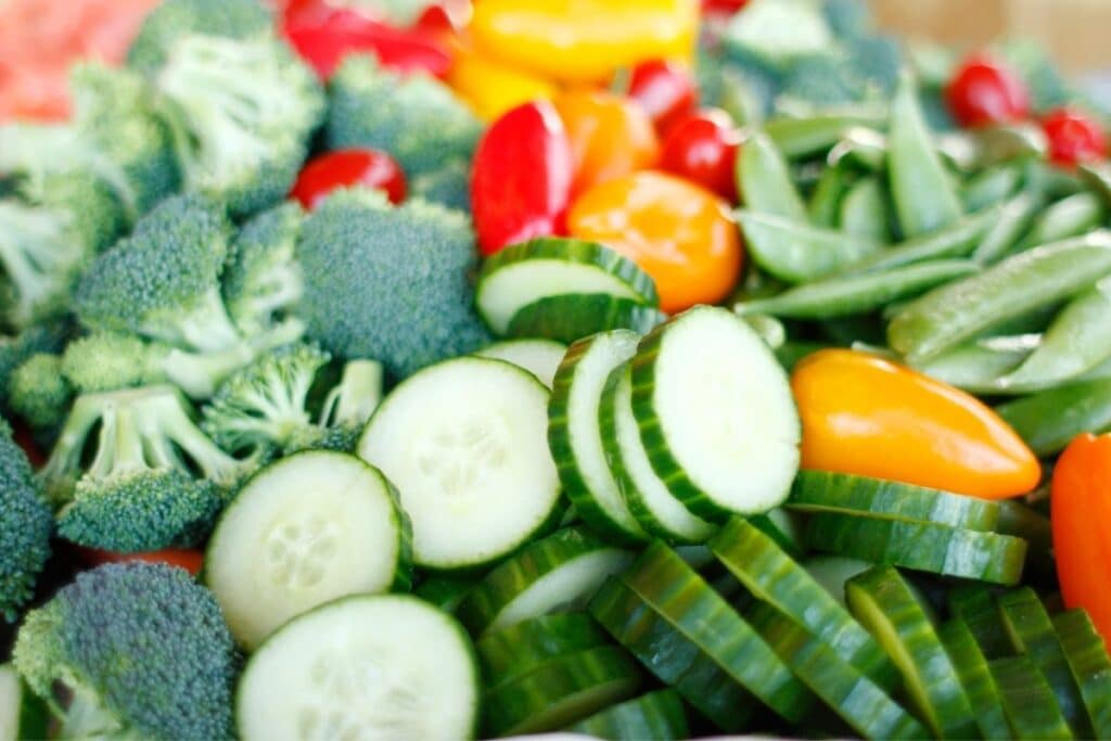 An assortment of fresh veggies in a table