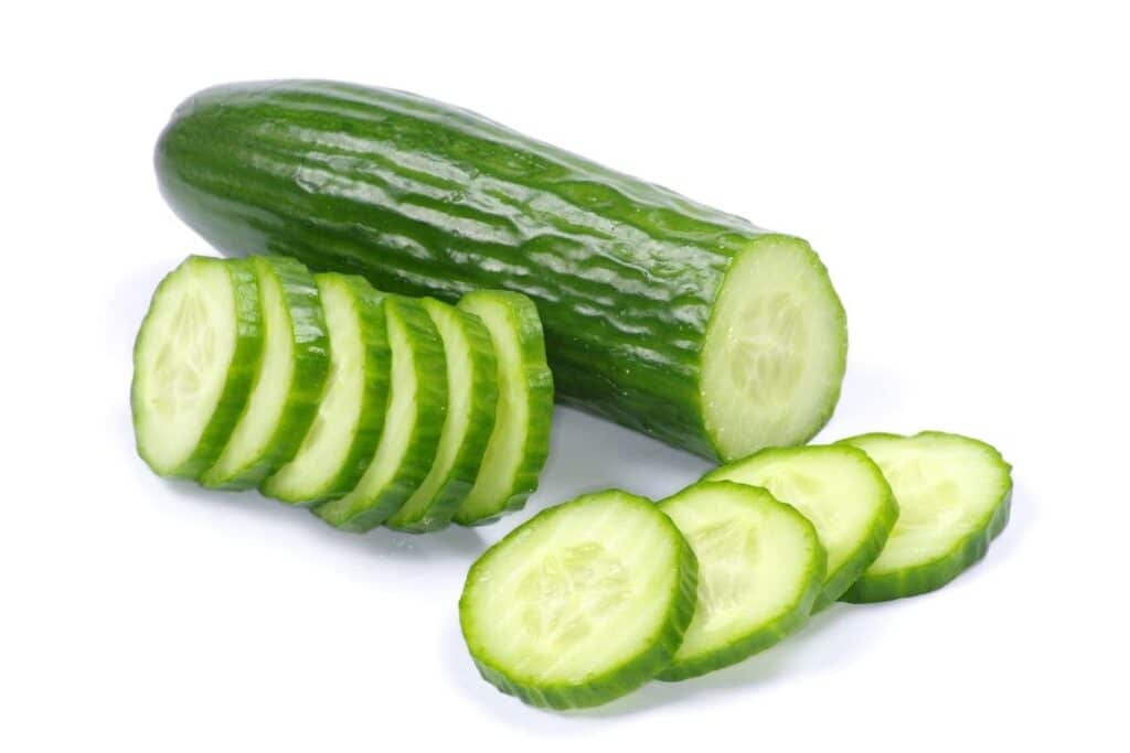 A cucumber cut on a white background