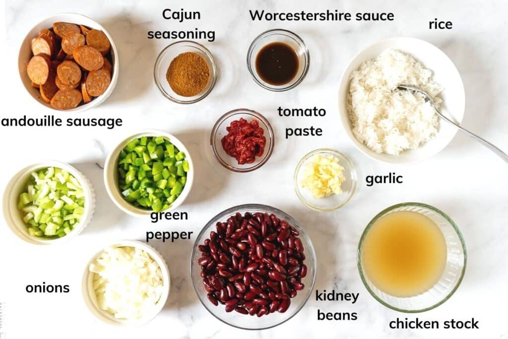 Ingredients needed to make instant pot red beans and rice