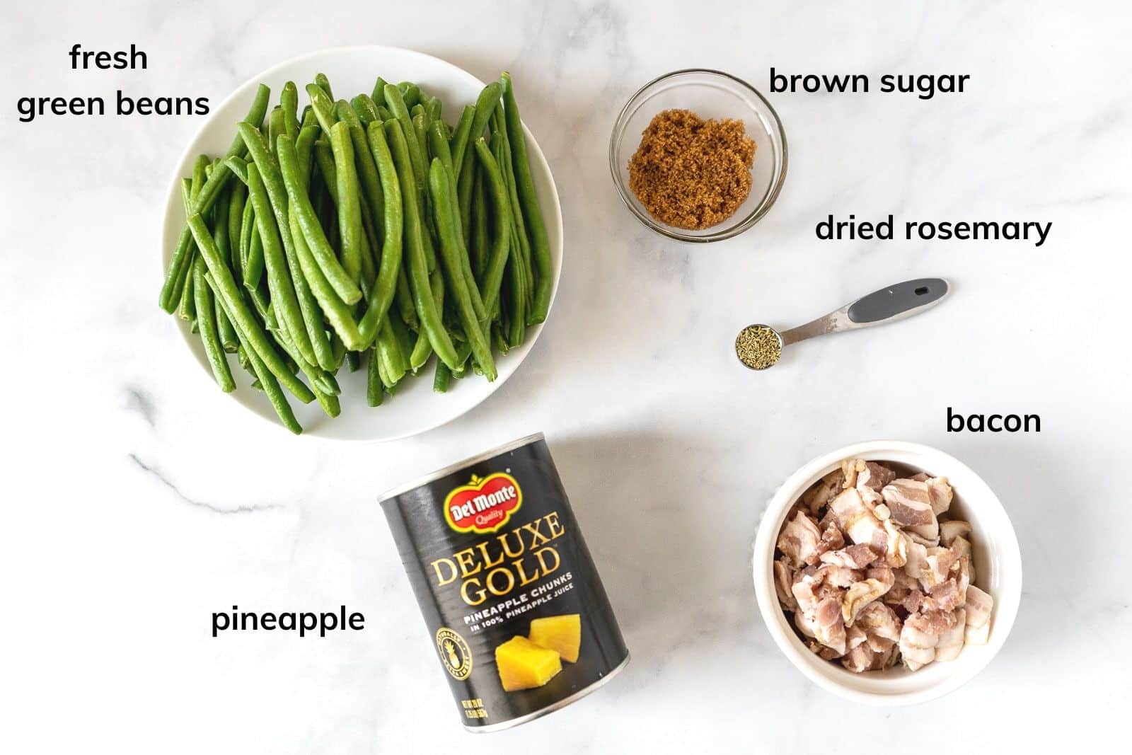 Ingredients needed to make Green Beans with Pineapple and Bacon