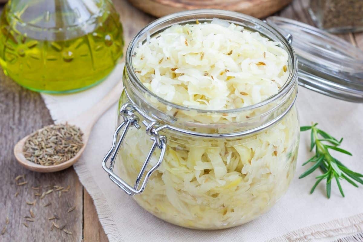 A jar of sauerkraut