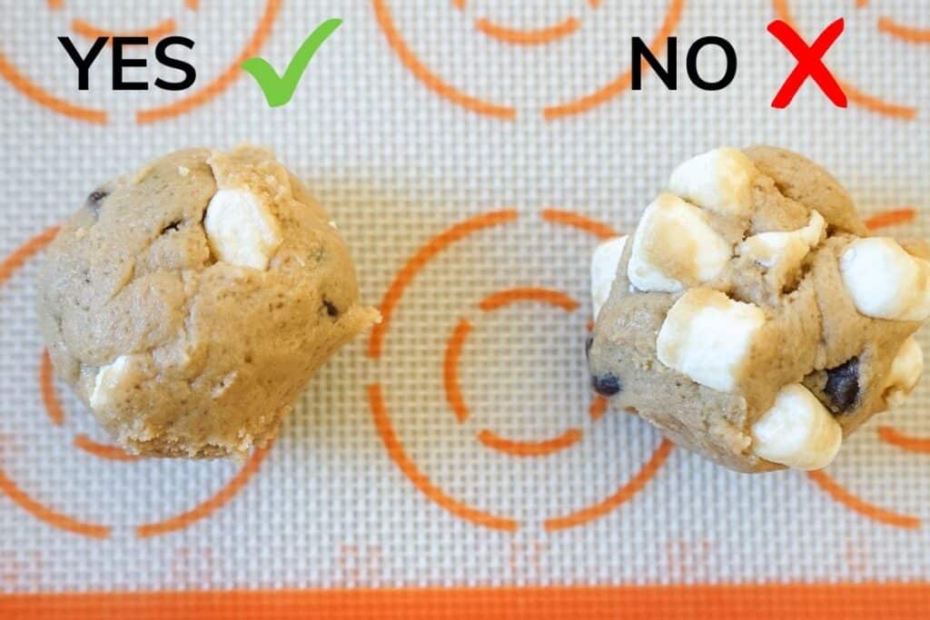 How to form the balls of dough for marshmallow stuffed cookies.