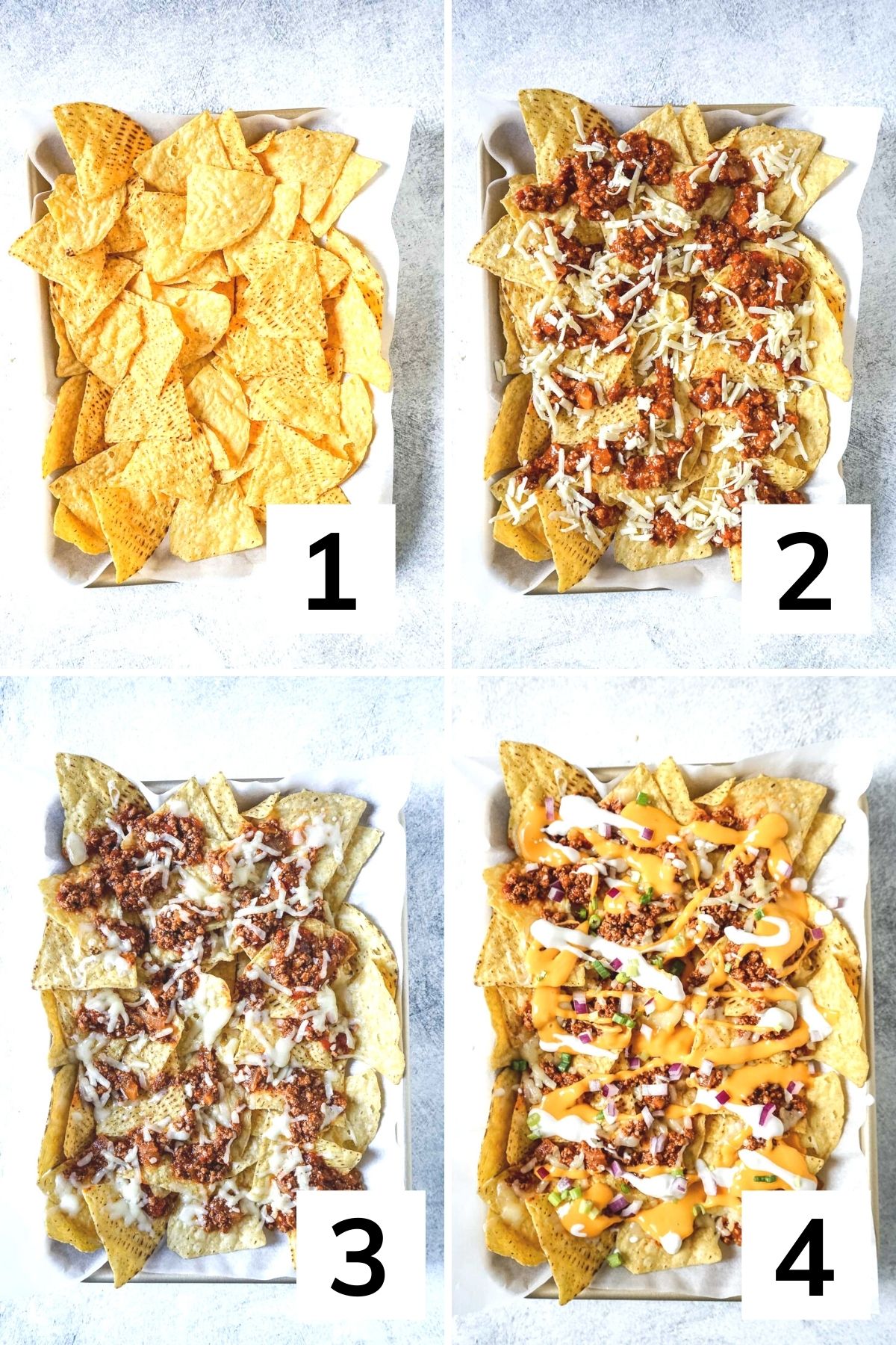 How to make chili con carne nachos step by step.