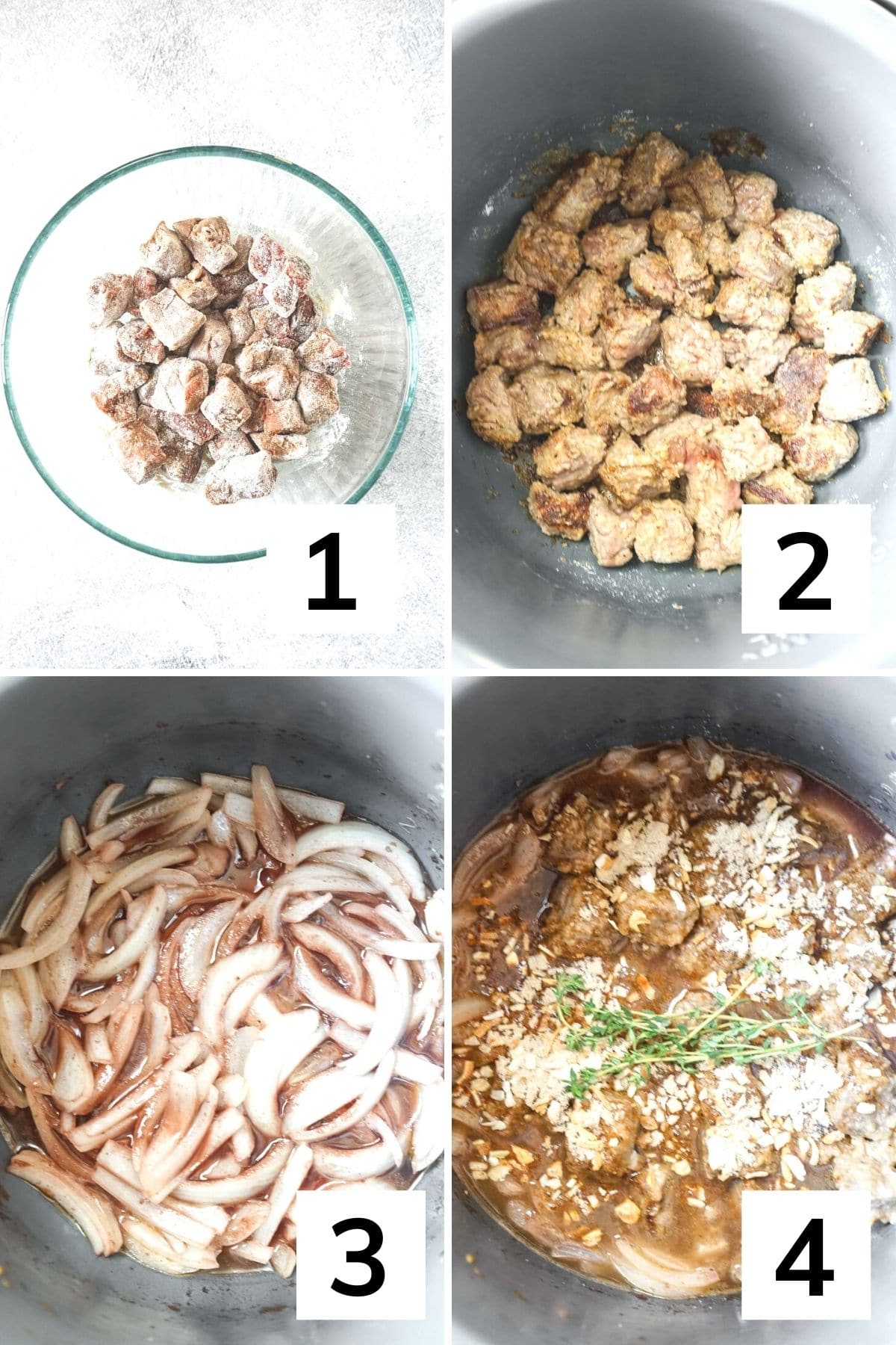 How to make beef tips in the Instant Pot step by step.