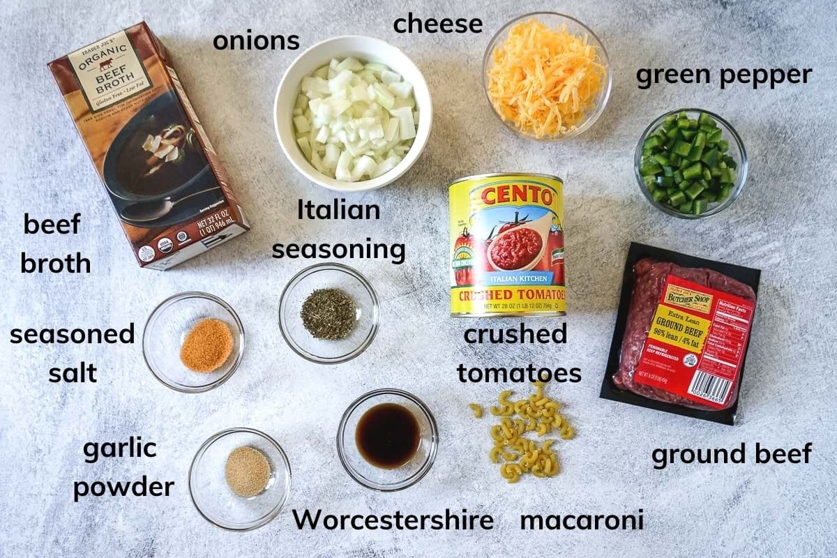 Ingredients needed to make easy one pot slumgullion.