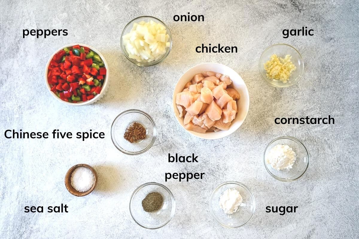 Ingredients needed to make Chinese salt and pepper chicken, healthy version. 