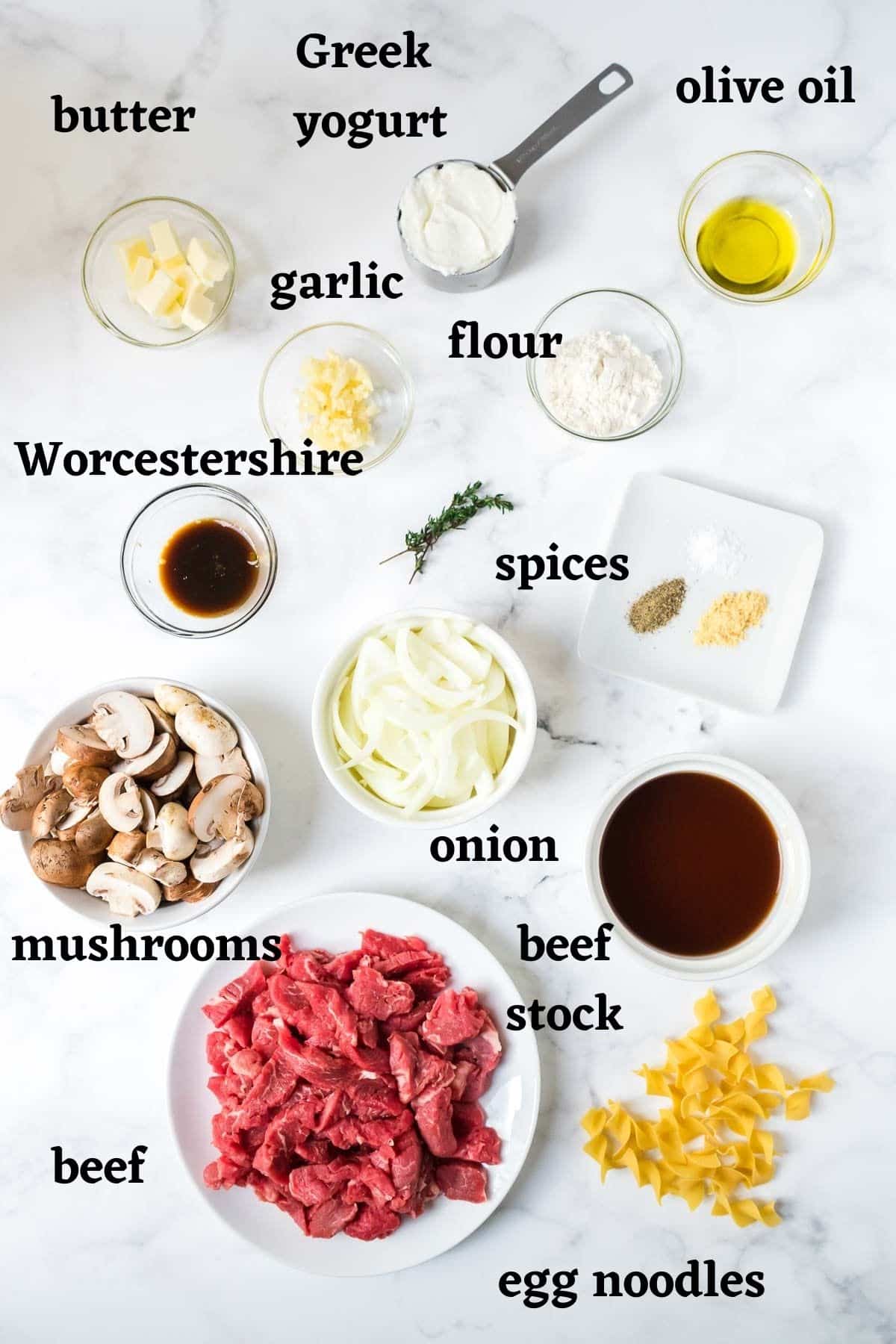 Ingredients needed to make beef stroganoff without sour cream.