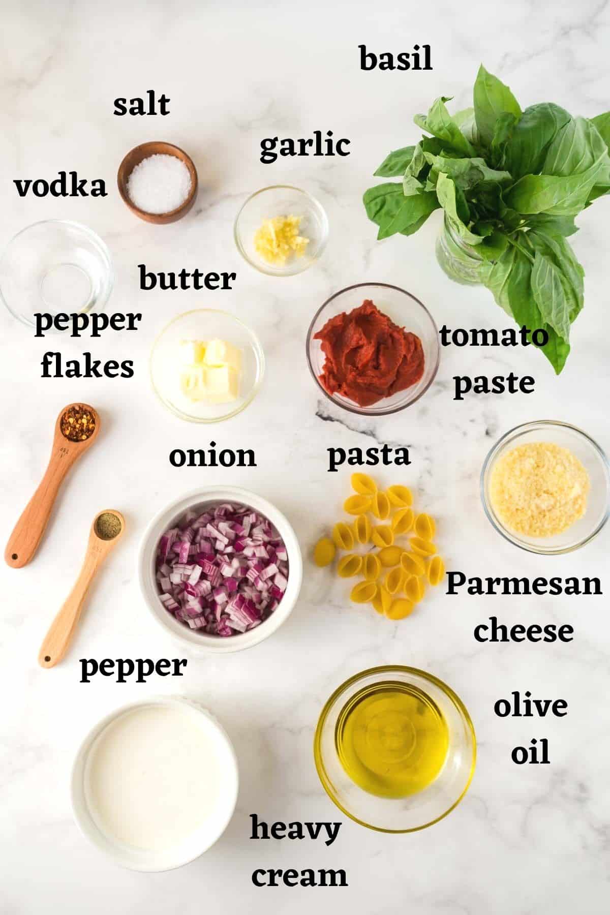 Ingredients needed to make Gigi Hadid pasta recipe.