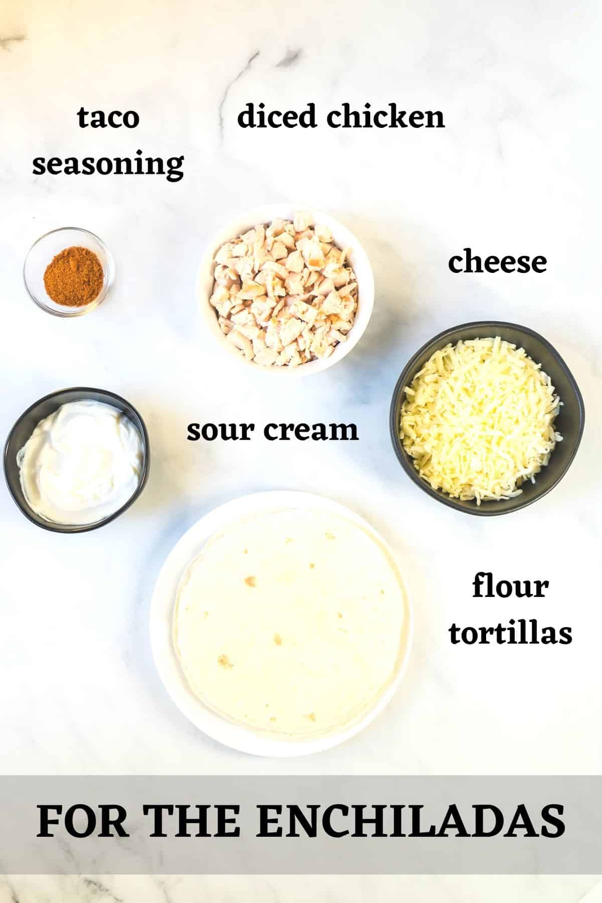 Ingredients needed for the chicken enchiladas.
