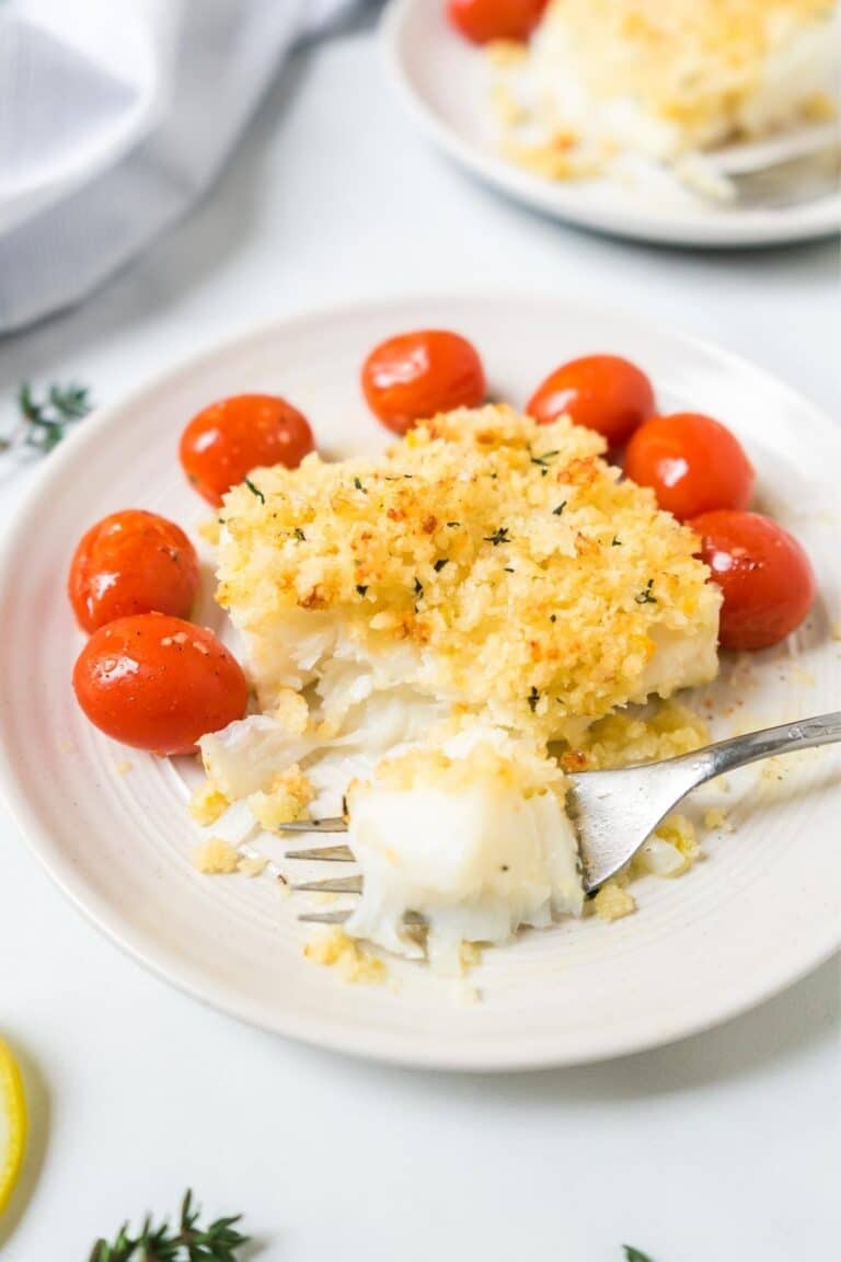 Baked Panko and Parmesan Crusted Cod with Cherry Tomatoes
