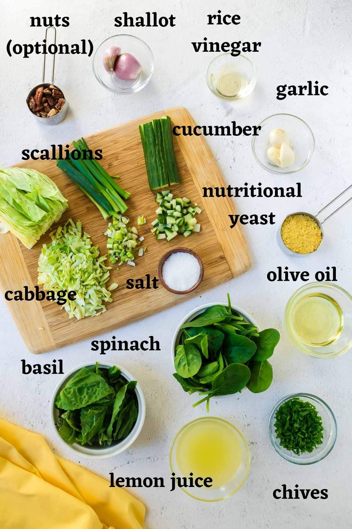 Ingredients needed to make this viral Tik Tok Green Goddess Salad from Baked by Melissa.
