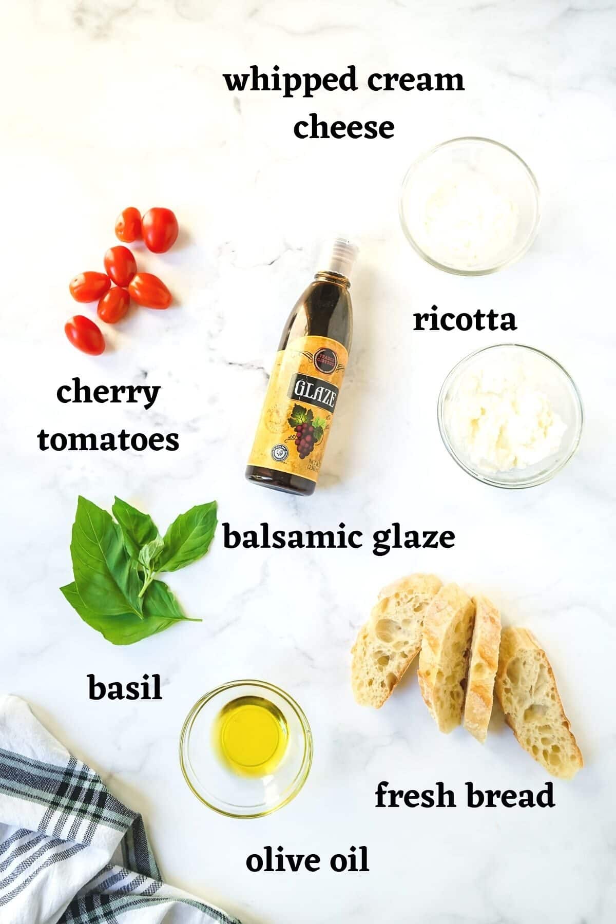 Ingredients needed to make Roasted tomato bruschetta.