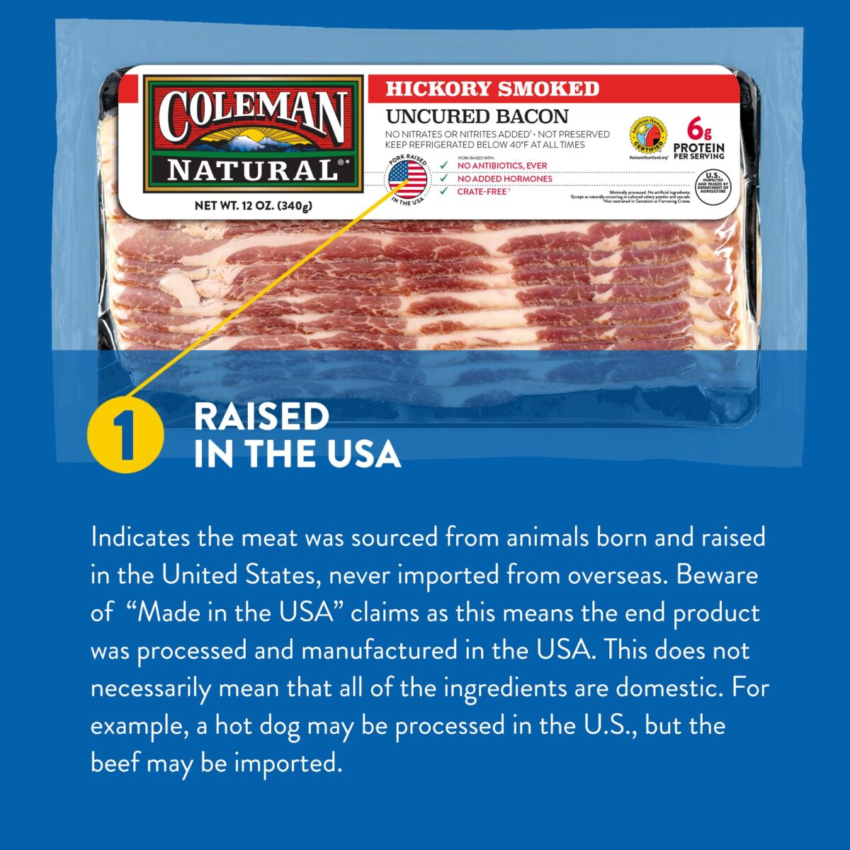 Coleman Natural meat label showing raised in the USA.