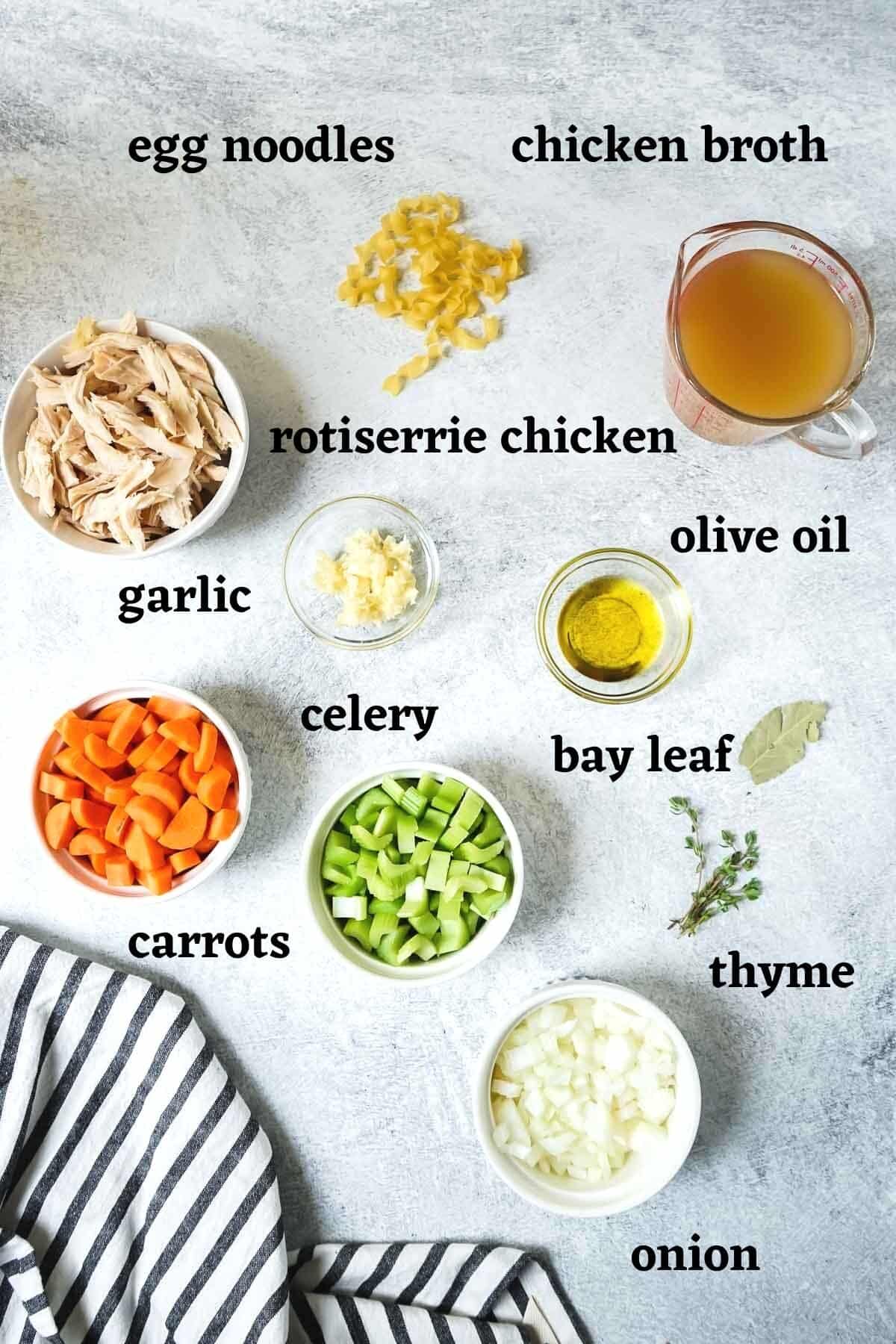 Ingredients needed to make Chrissy Teigen's Chicken Noodle soup.