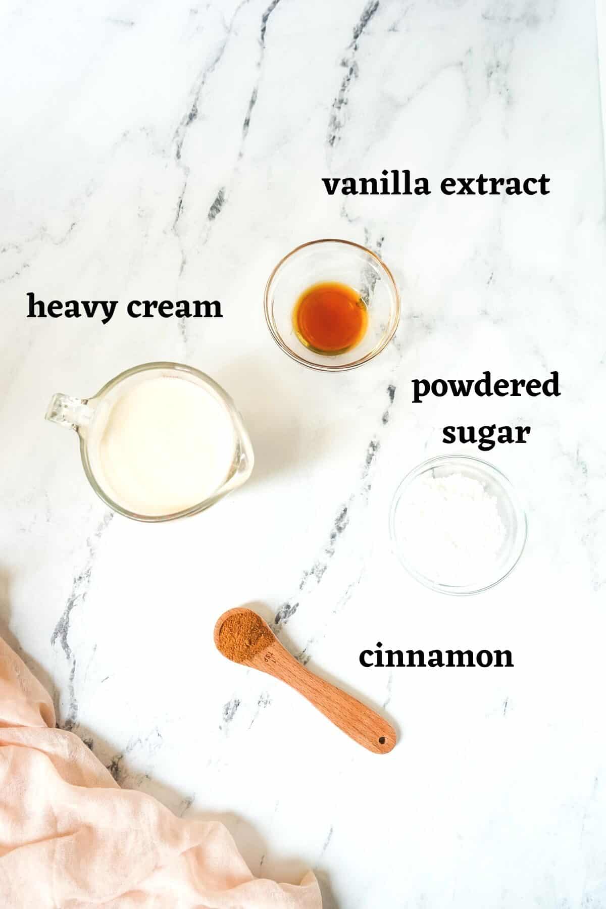 Ingredients needed to make Cinnamon Whipped Cream.
