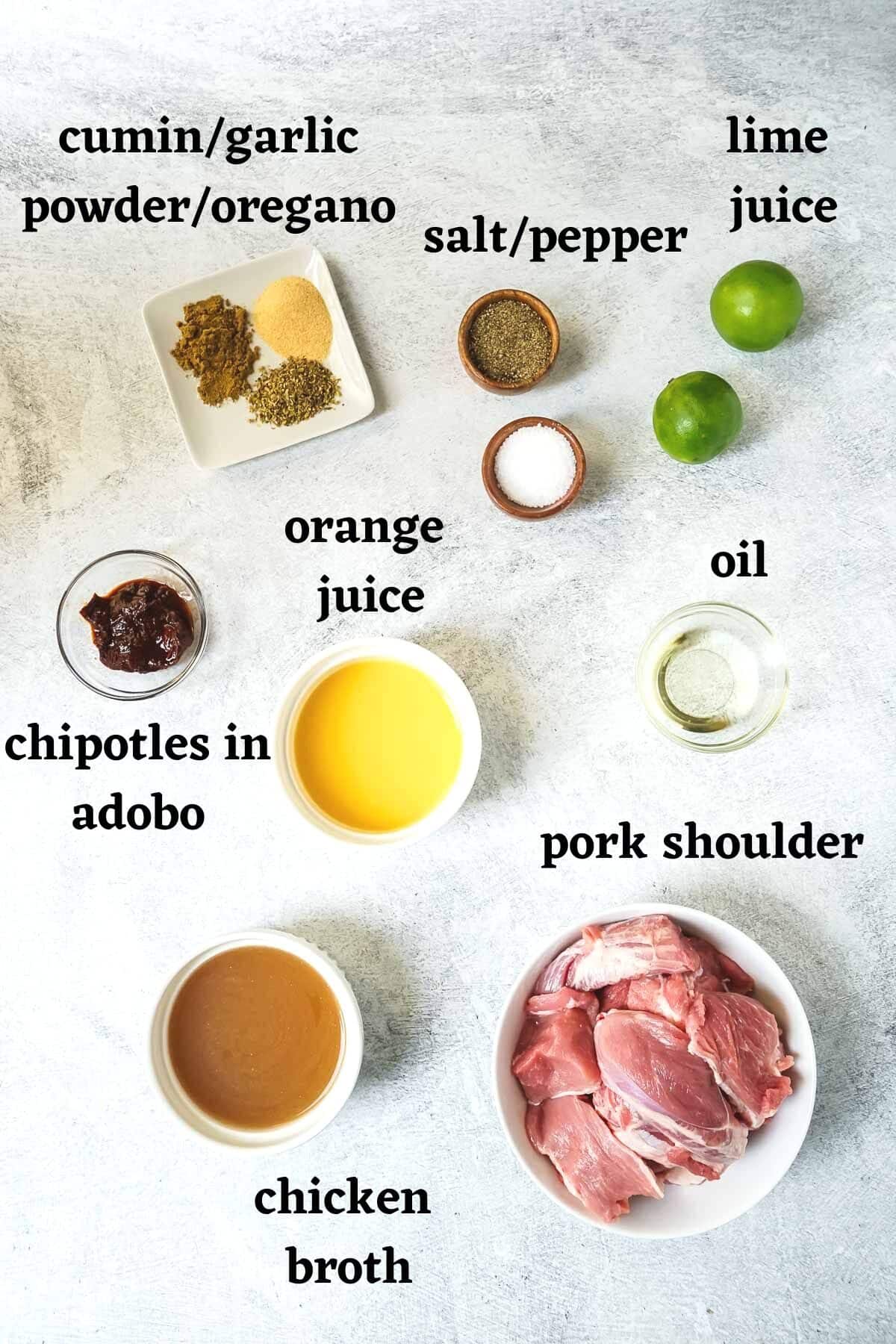Ingredients needed to. make easy dutch oven carnitas.
