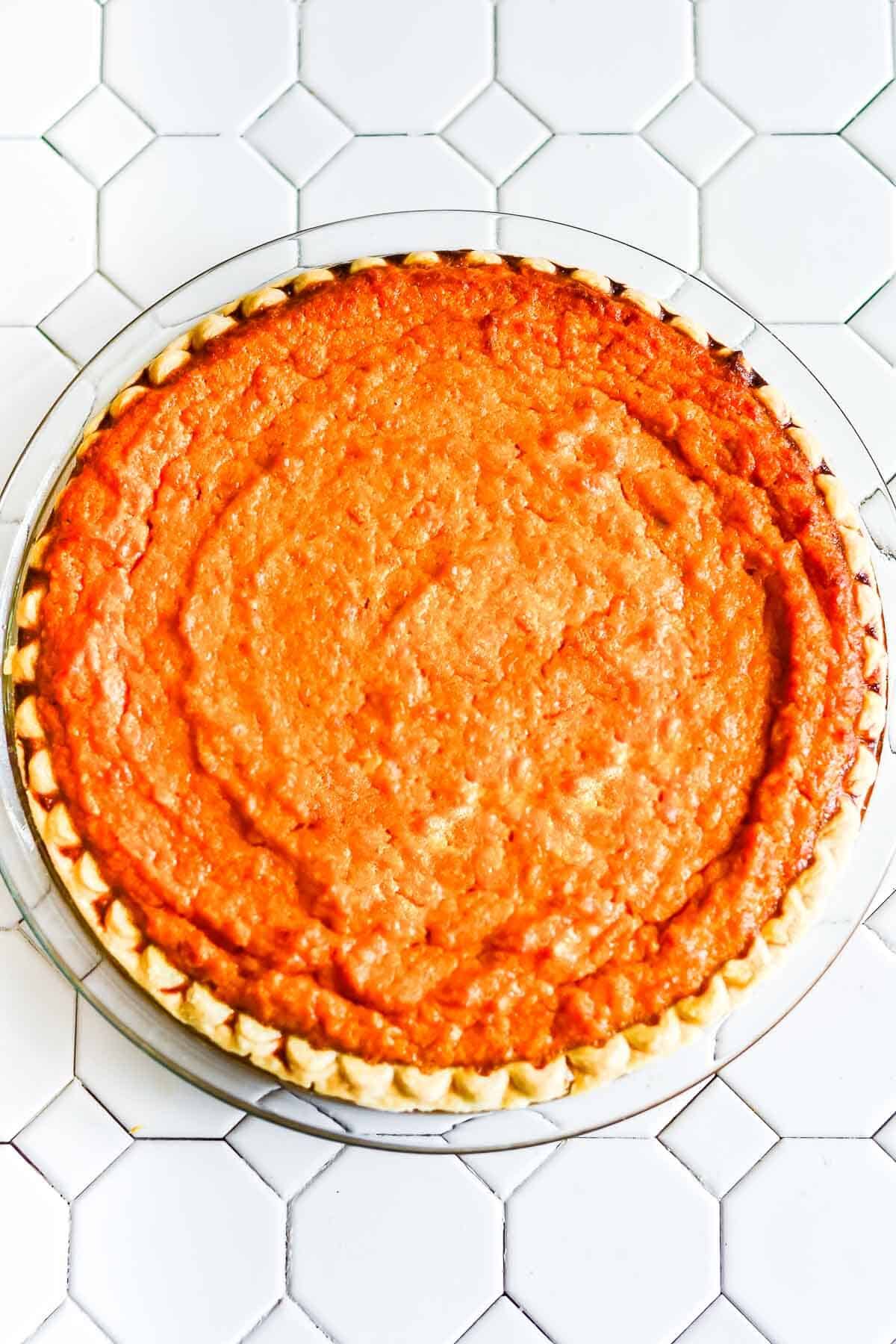 Grandma's Old Fashioned Sweet Potato Pie right after it comes out of the oven.