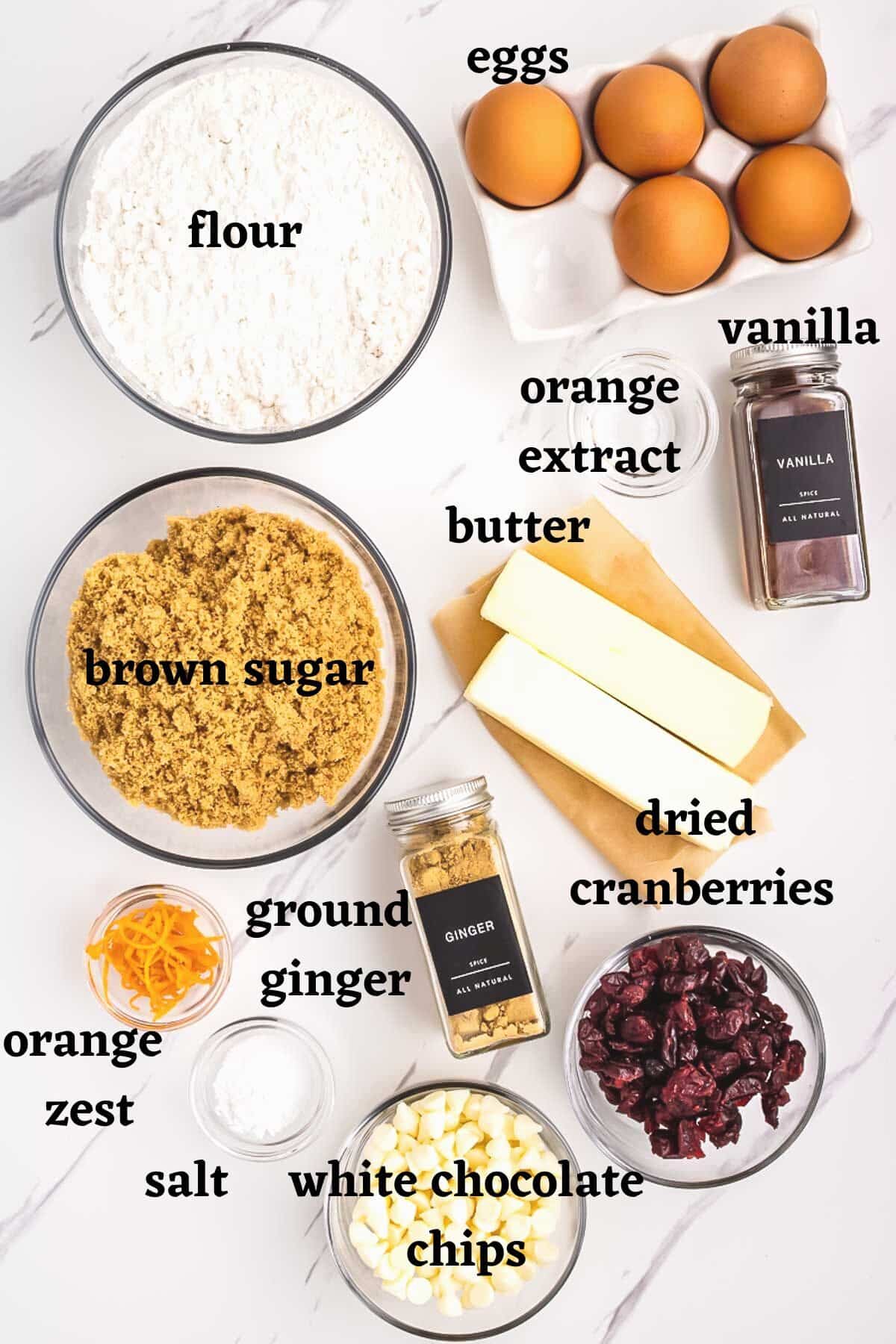 Ingredients needed to make cranberry bliss bars (Starbucks Copycat Recipe).