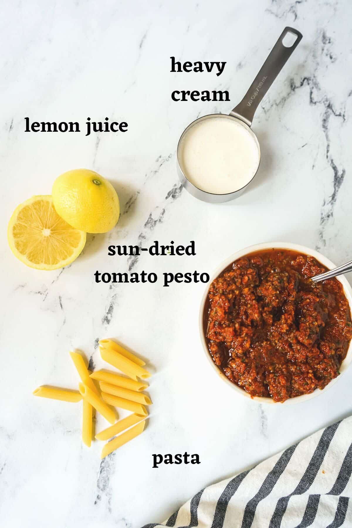 Ingredients needed to make Easy Sun-Dried Tomato Pesto Pasta .