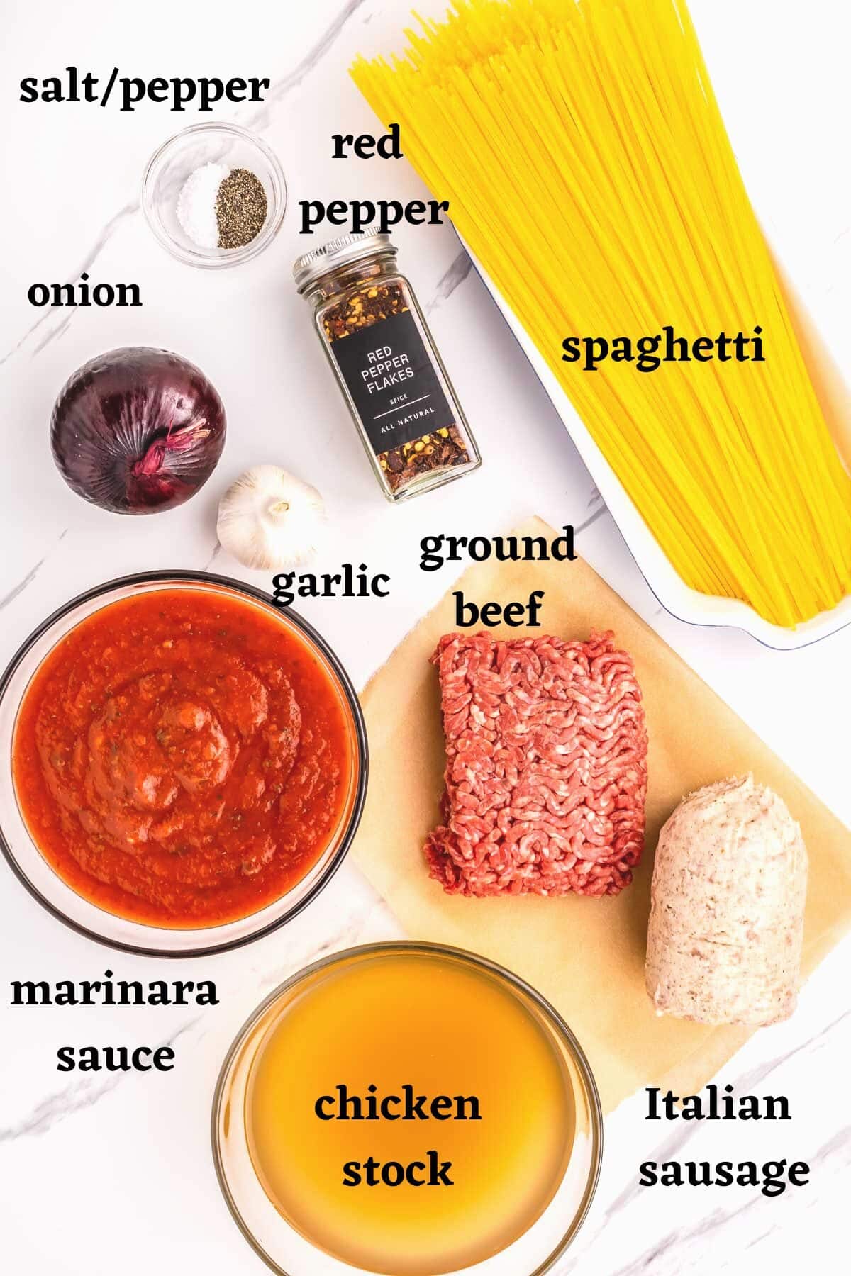 ingredients needed to make One Pot Spaghetti with Sausage