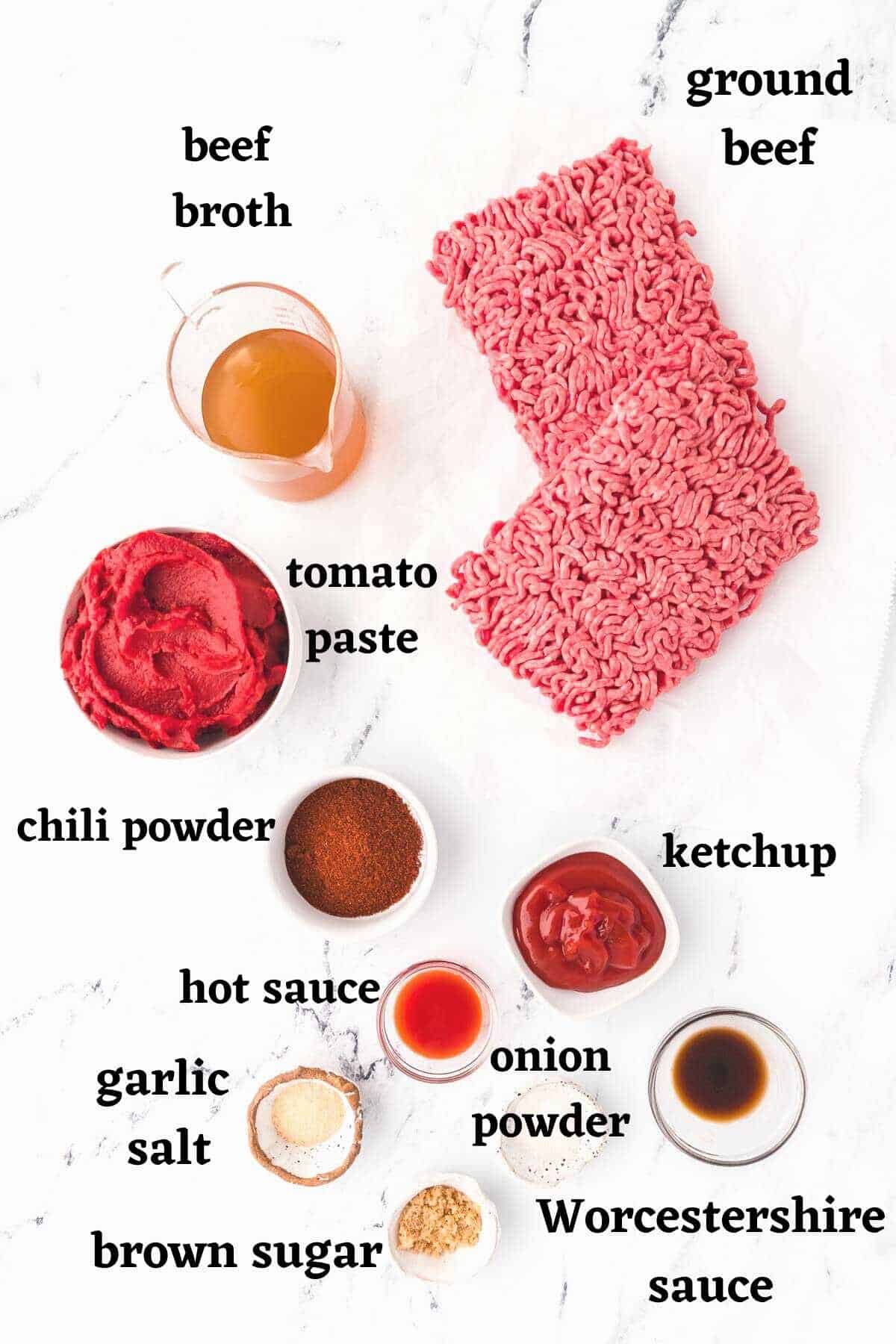 Ingredients needed for homemade hot dog sauce.
