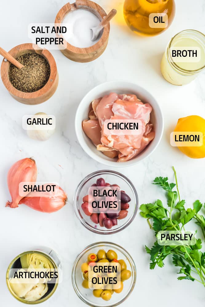 Ingredients needed to make Greek Chicken Thighs.