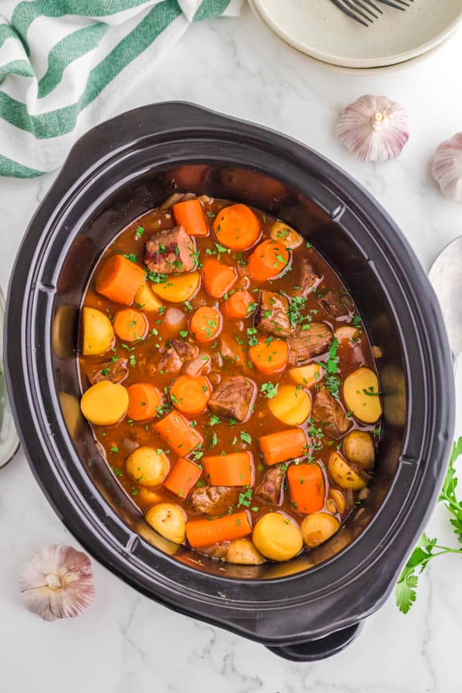 Crockpot Irish stew after being cooked.
