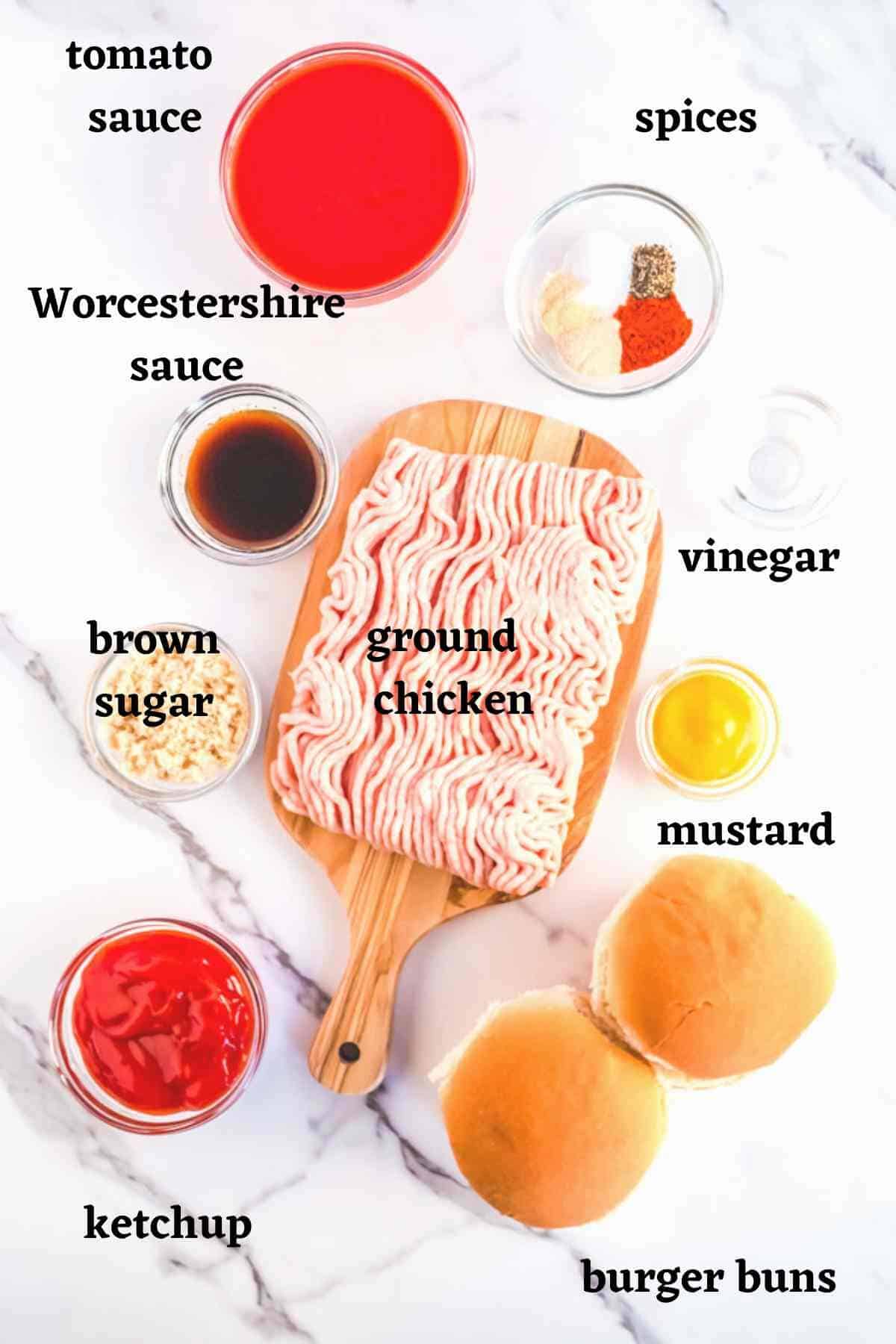 Ingredients needed for ground chicken sloppy joes