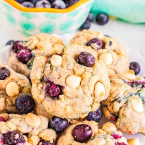 stacked blueberry white chocolate chip cookies