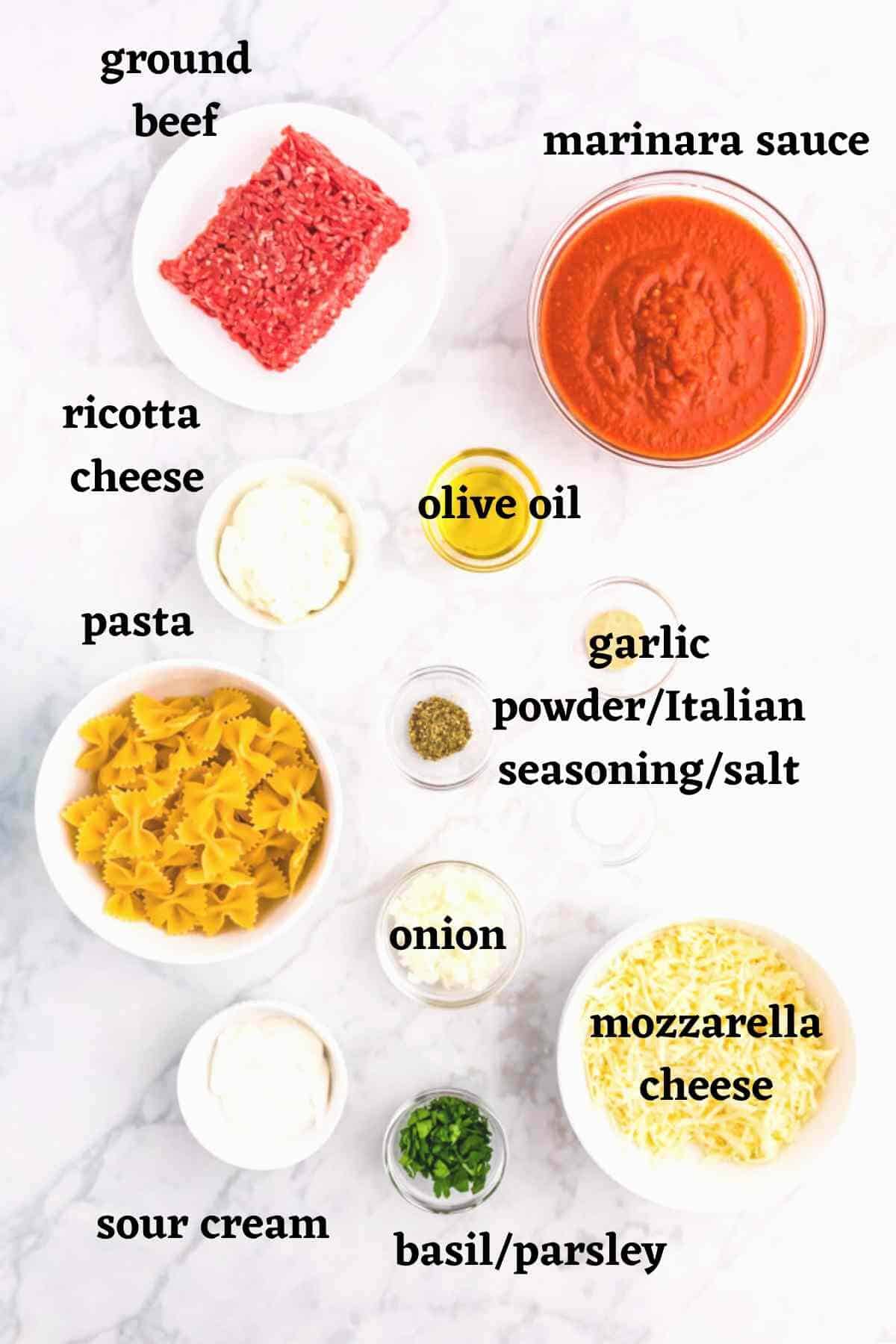 Ingredients needed to make cast iron skillet lasagna.