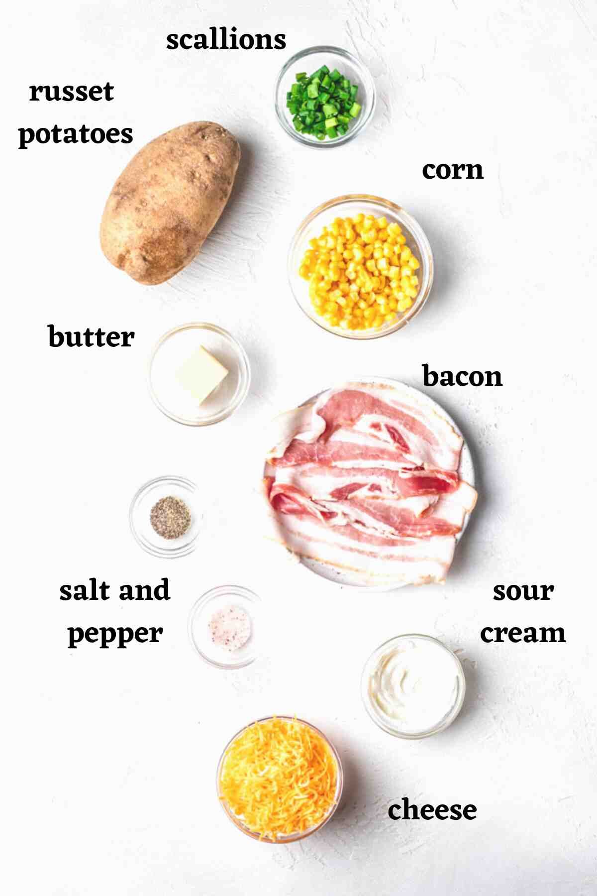 Ingredients needed to make a loaded mashed potato bowl.