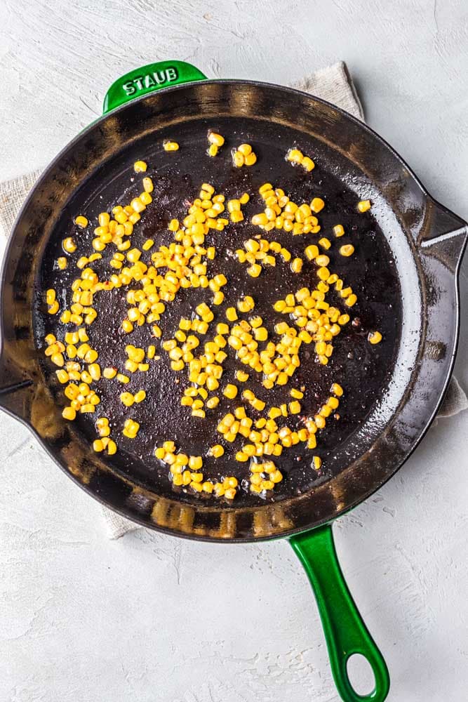 Corn warming up in a pan.