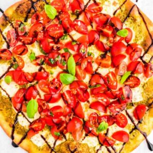 Easy Bruschetta Pizza Closeup