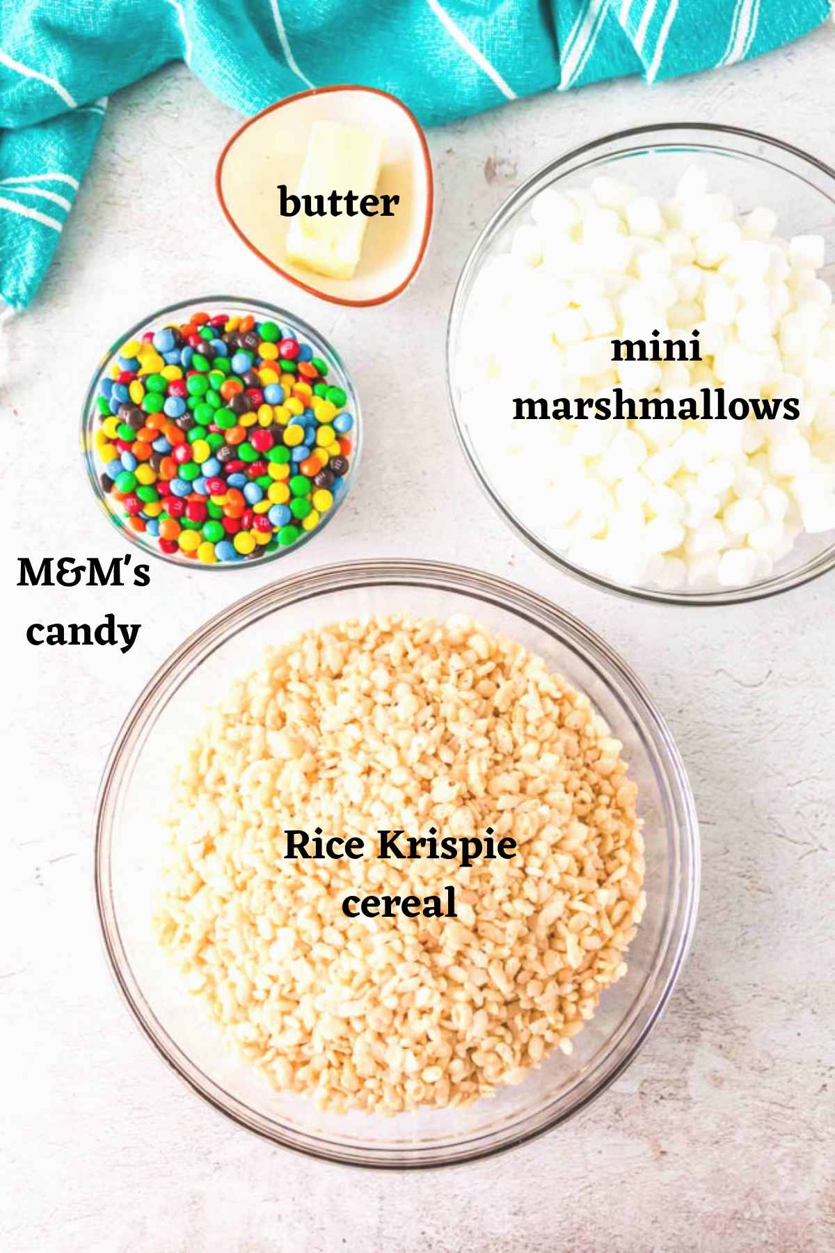 Ingredients needs to make  M&M Rice Krispie Treats.