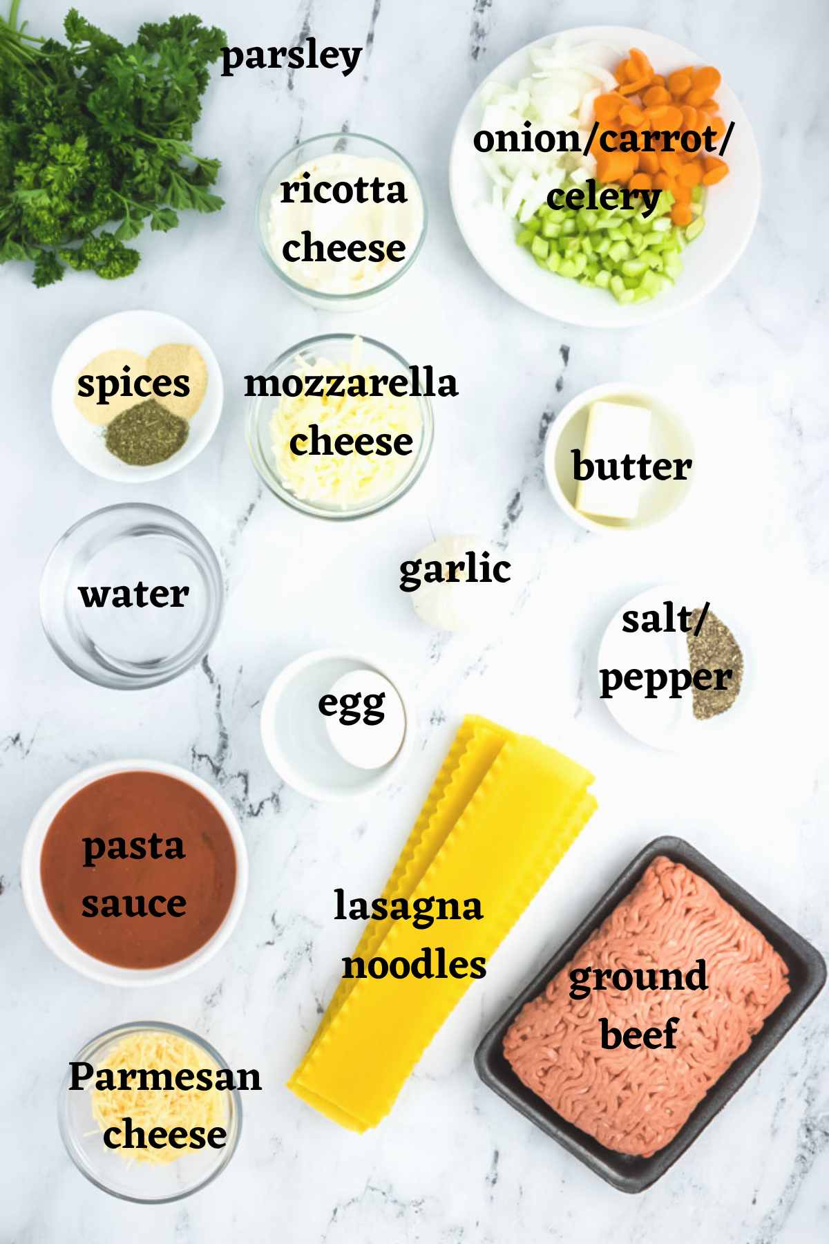Ingredients needed to make Lasagne al Forno.