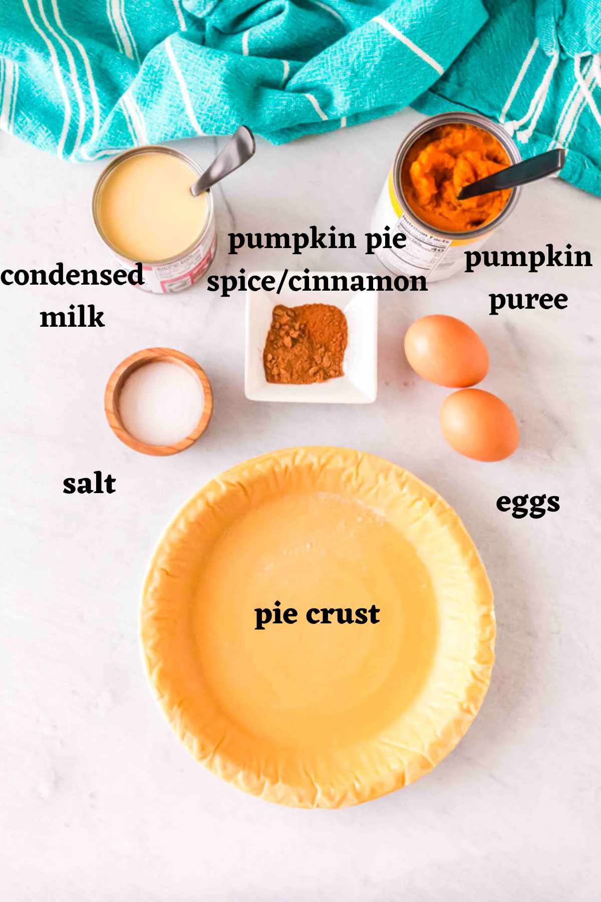 Ingredients needed to make Pumpkin Pie with Condensed Milk 