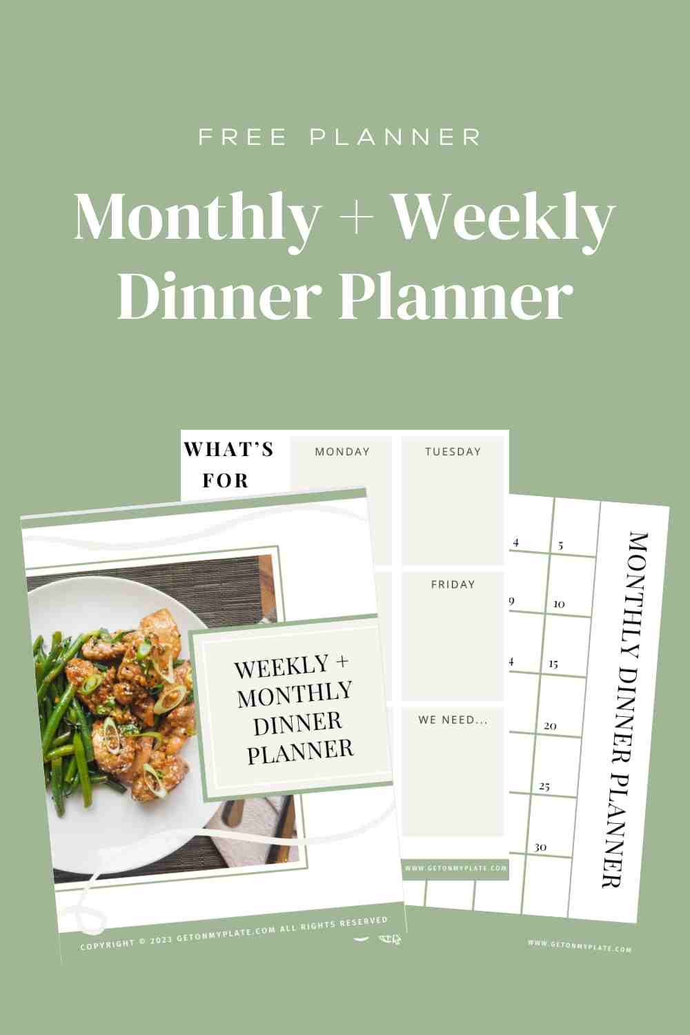 Screenshots for weekly and monthly dinner planner printable.