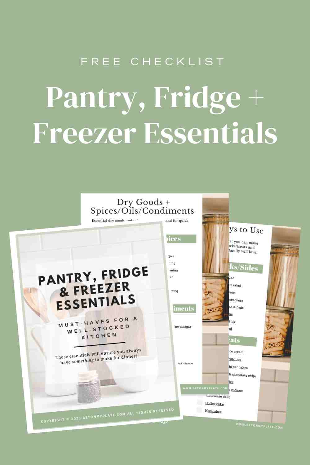 Screen shots for pantry fridge and freezer essentials.
