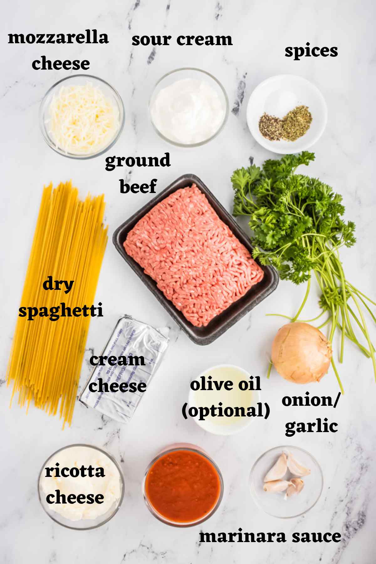 ingredients needed for cheesy spaghetti bake