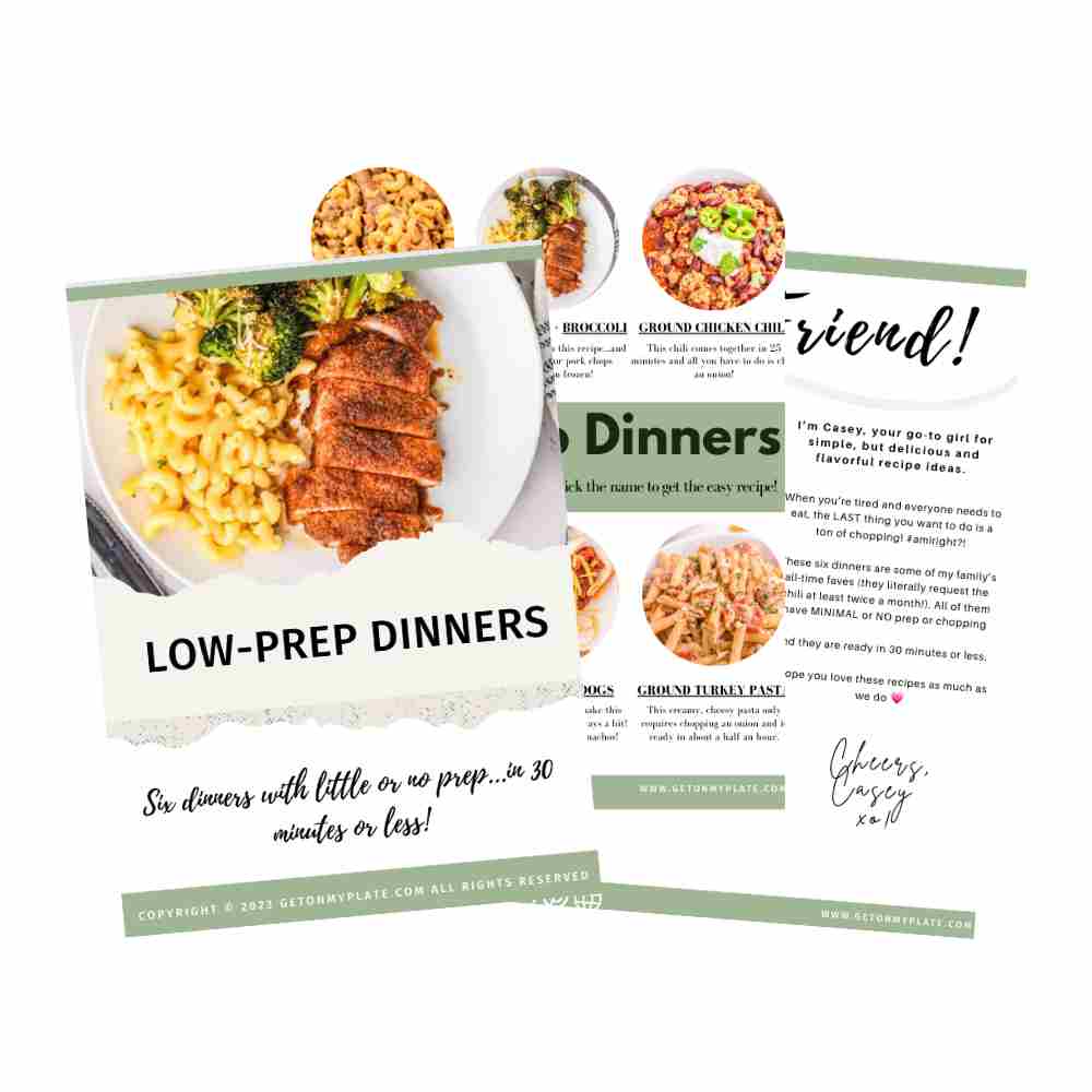 Screen shots from low prep dinner printables.