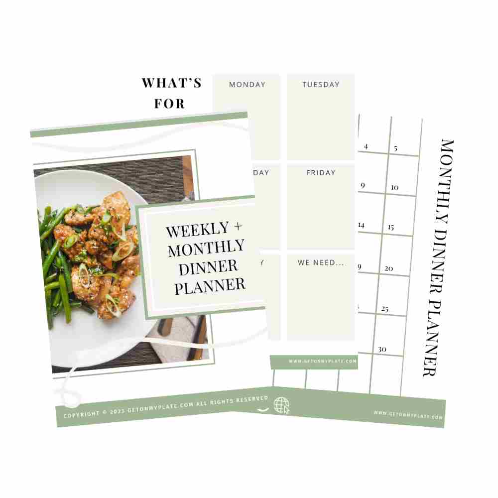 Screenshots of the weekly and monthly dinner planner printables.