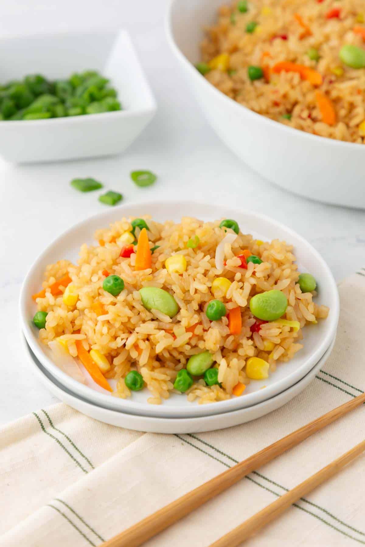 Vegetable Fried Rice from Trader Joe's on a small white plate.
